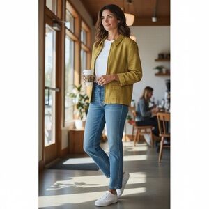 Yellow Linen Zip-Up Jacket Lightweight Casual Blazer Style
